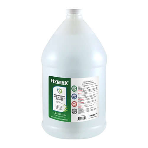 HygenX one gallon refill bottle for headphone cleaner, perfect for bulk school headphones and headset hygiene.