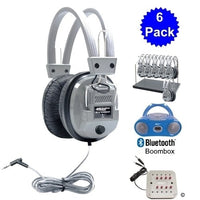 Thumbnail for 6 pack of SC-7V Deluxe School Headphones with Bluetooth Boombox for educational use, ideal for classrooms.