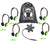 Galaxy™ Econo-Line of Sack-O-Phones with 5 Green Personal-Sized Headphones (HA2-GRN), Starfish Jackbox and Carry Bag