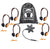 Línea Galaxy™ Econo de Sack-O-Phones con 5 audífonos naranjas de tamaño personal (HA2-ORG), caja para conector Starfish y bolsa de transporte