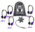 HamiltonBuhl Galaxy Sack-O-Phones - 5 Pack - Purple with headphones and bag