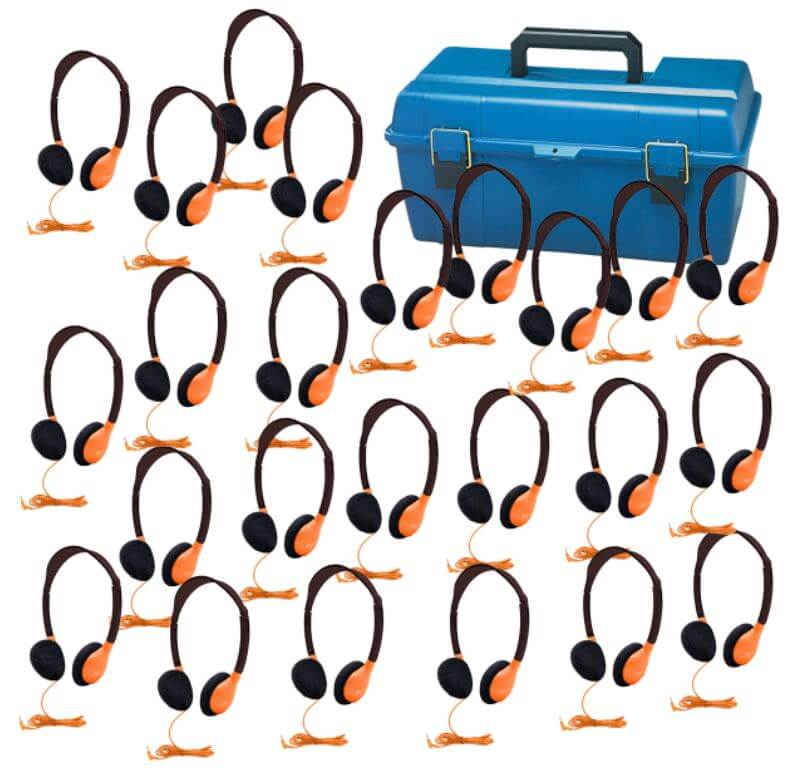 HamiltonBuhl Lab Pack, 24 Personal Headphones in Orange (HA2-ORG) in a Carry Case
