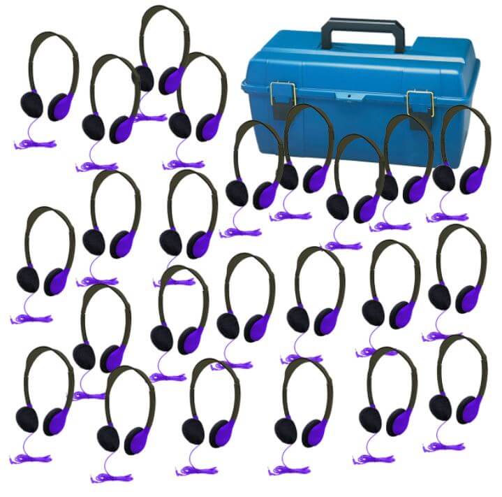 HamiltonBuhl Lab Pack, 24 Personal Headphones in Purple (HA2-PPL) in a Carry Case