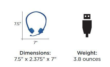 Dimensions and weight of the ThinkWrite Ultra Ergo TW120 headset, ideal for school use and remote learning.