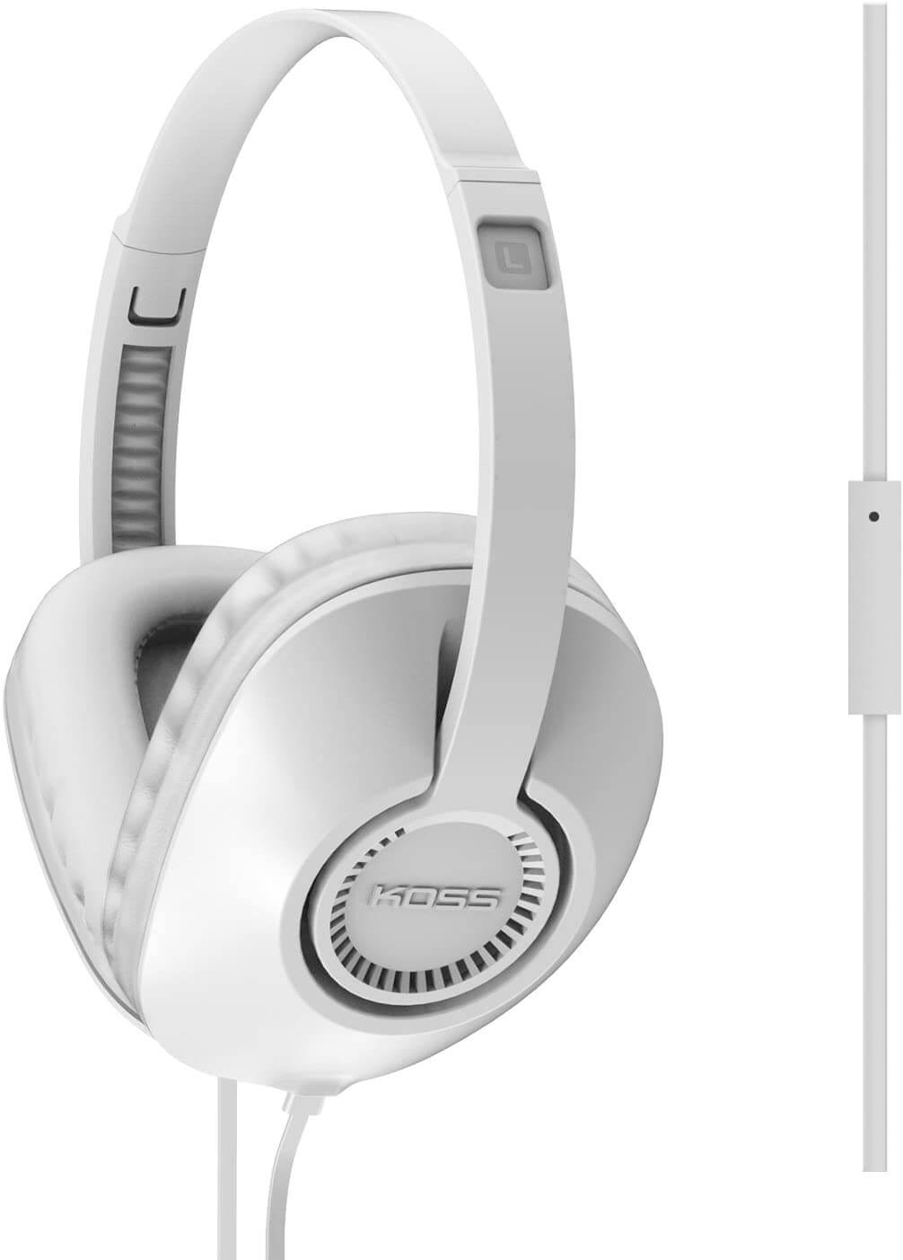 Koss UR23i over-ear headphones in white, ideal bulk school headphones for immersive sound during education.