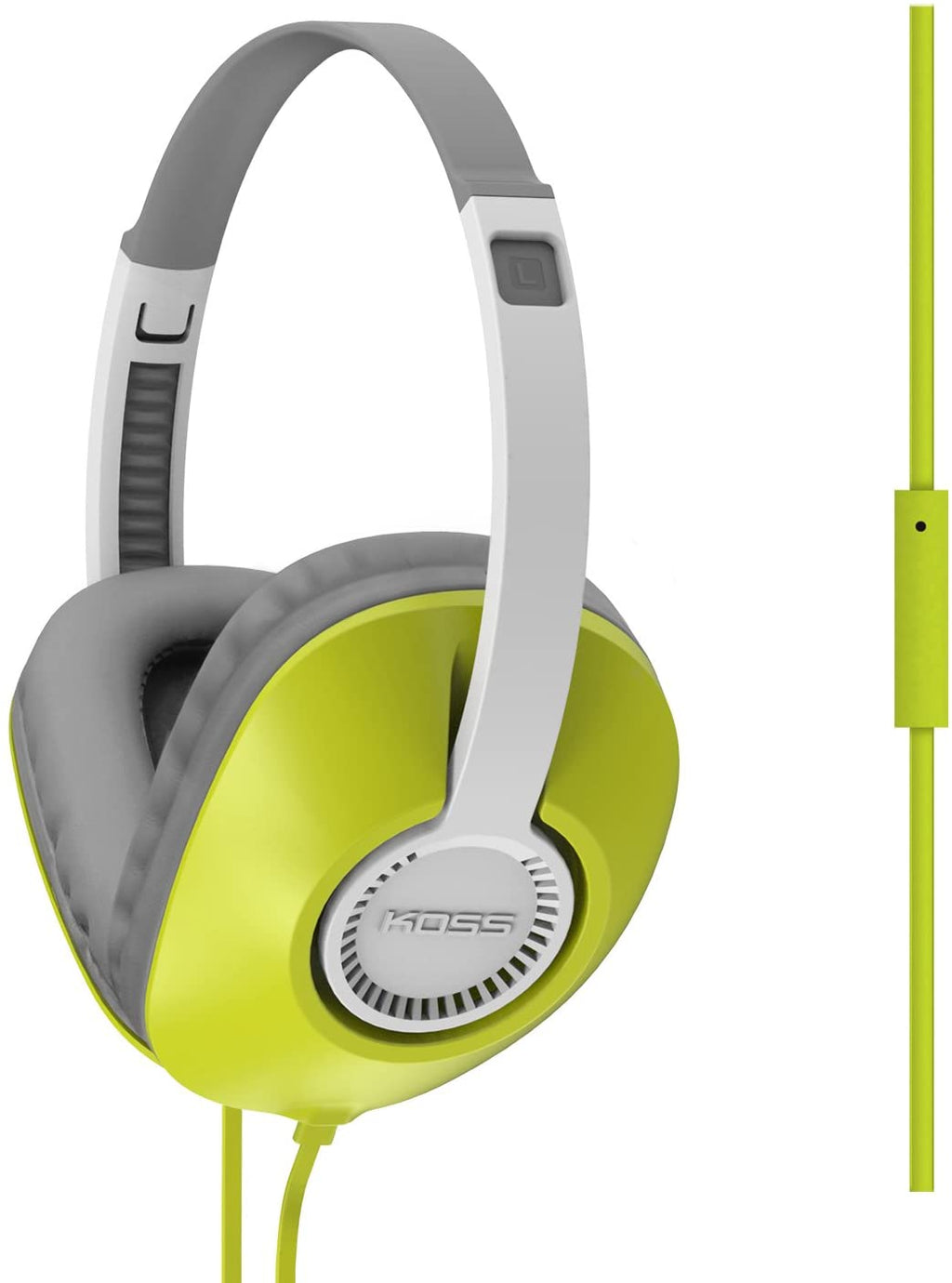Koss UR23i over ear headphones in green and gray, ideal bulk school headphones for education and personal listening.